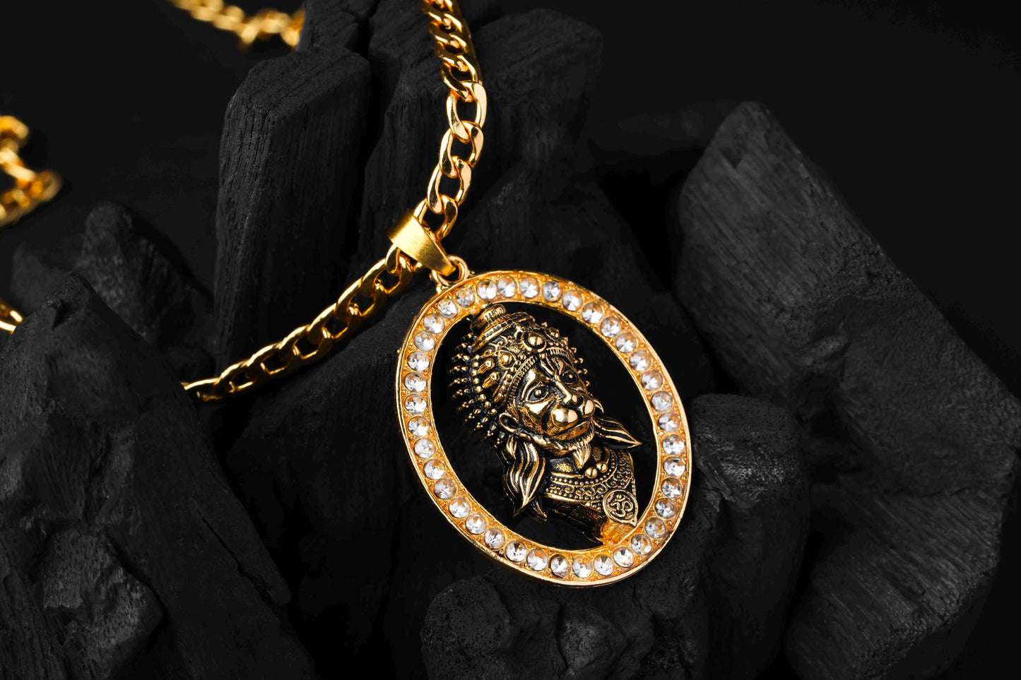 Golden Merebal Bajrangbali Mukh Pendant with Premium Heavy Chain