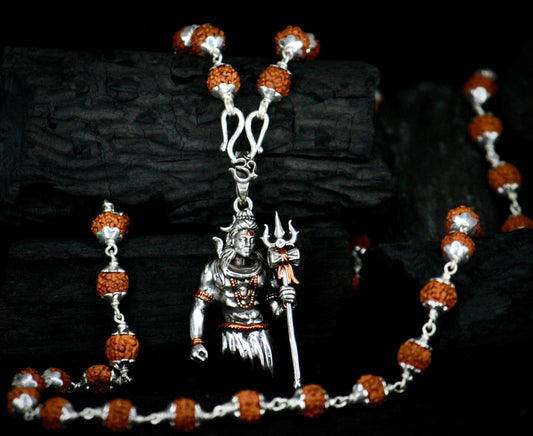 Mahadev n Trishul Pendant with Rudraksh Chain